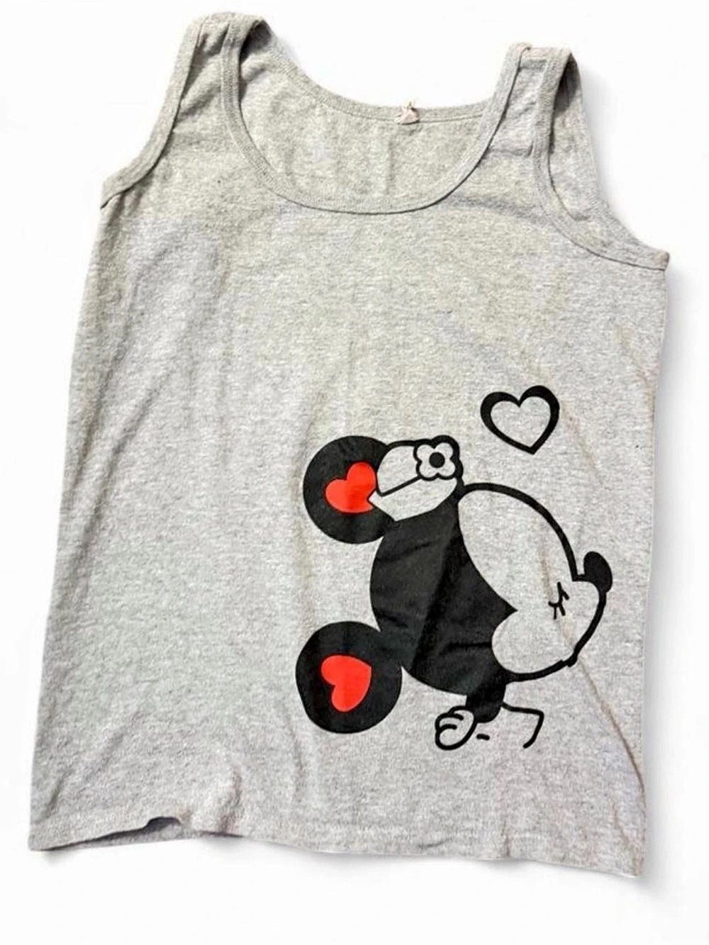 Women’s Small Gray Cartoon Mouse Heart Graphic Tank Top Y2K